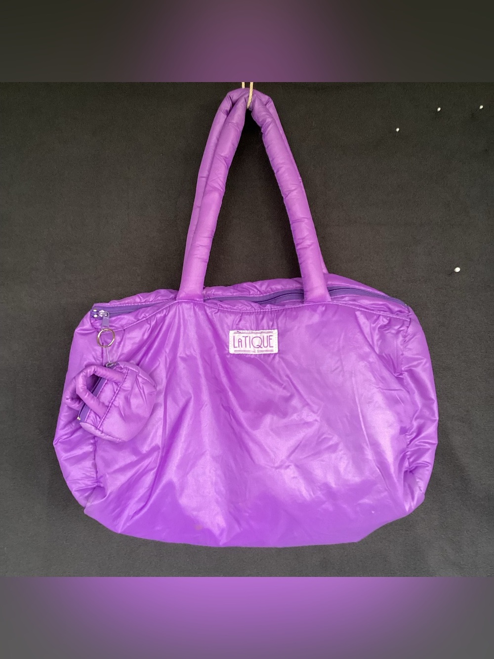 Vintage 199s LaTique nylon purple puffy bag purse w/ matching mini coin purse